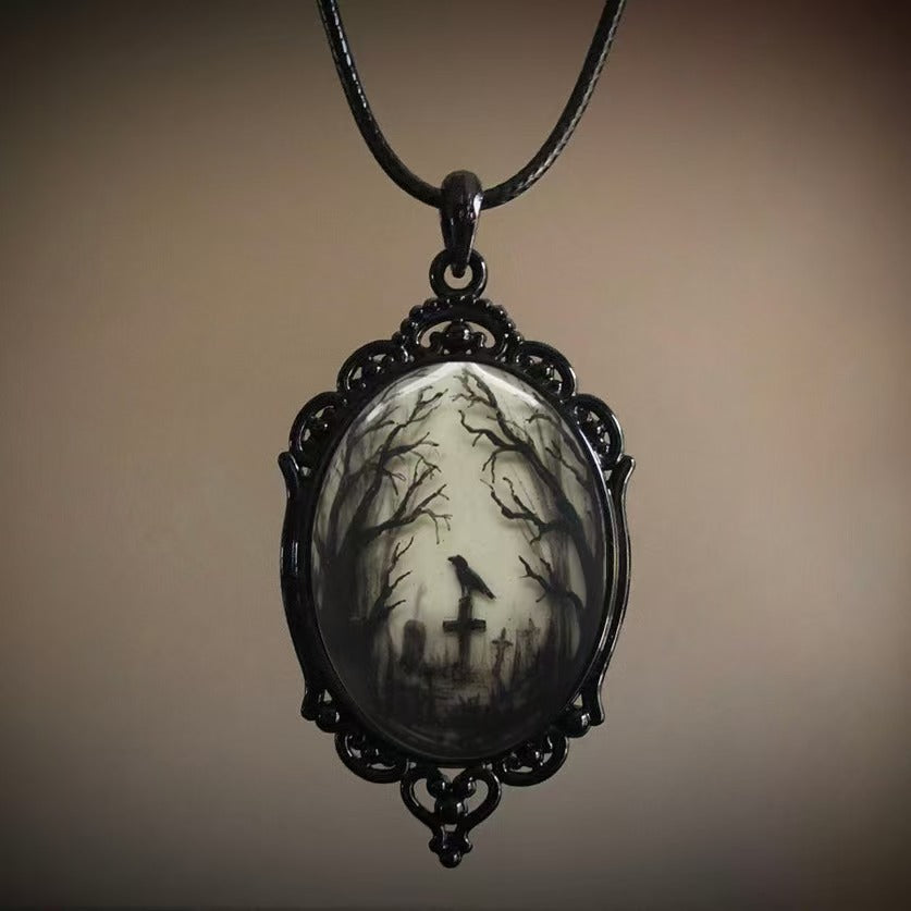 Wholesale Time Gem 18x25mm Vintage Dark Glass Necklace